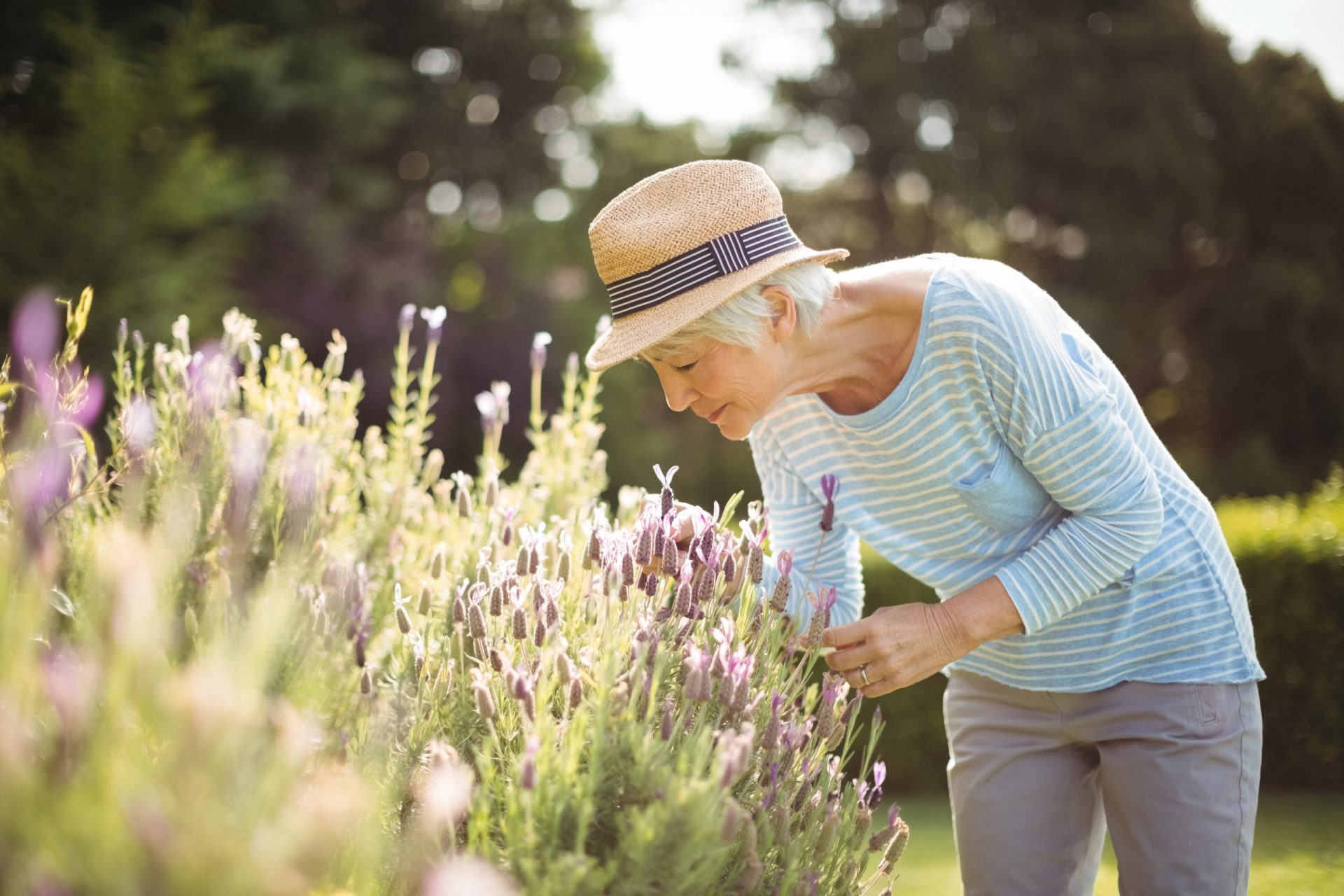 woman picking flowers