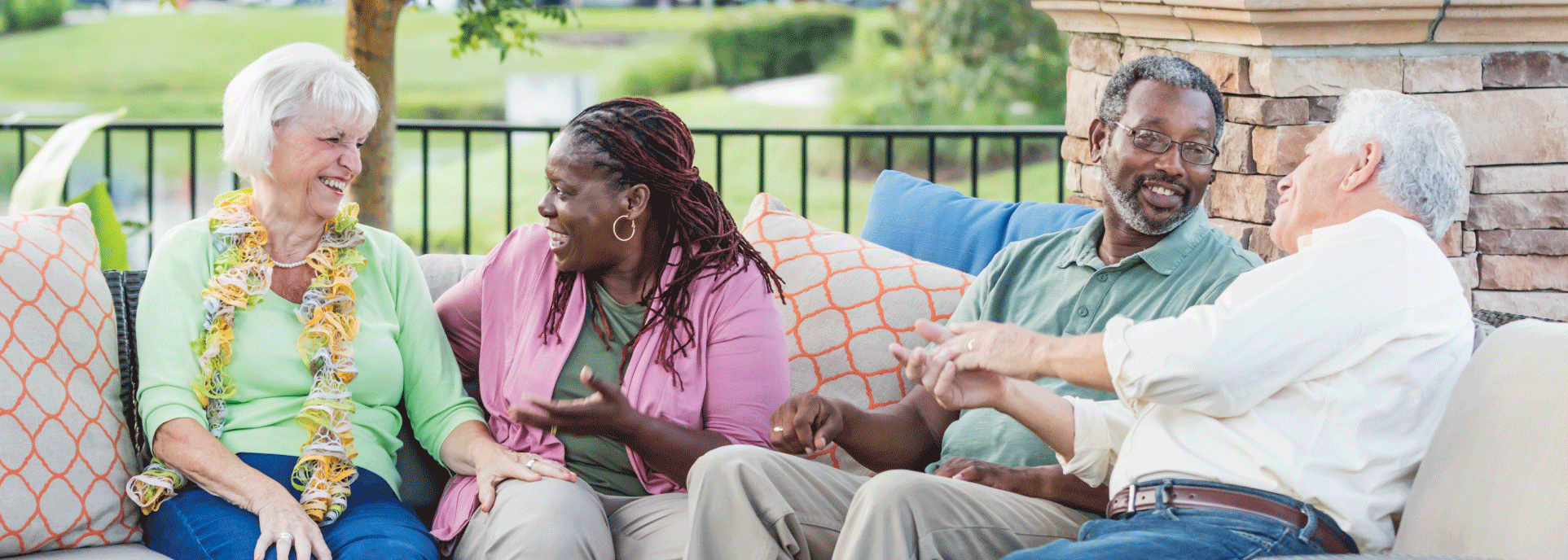 Seniors chatting outside