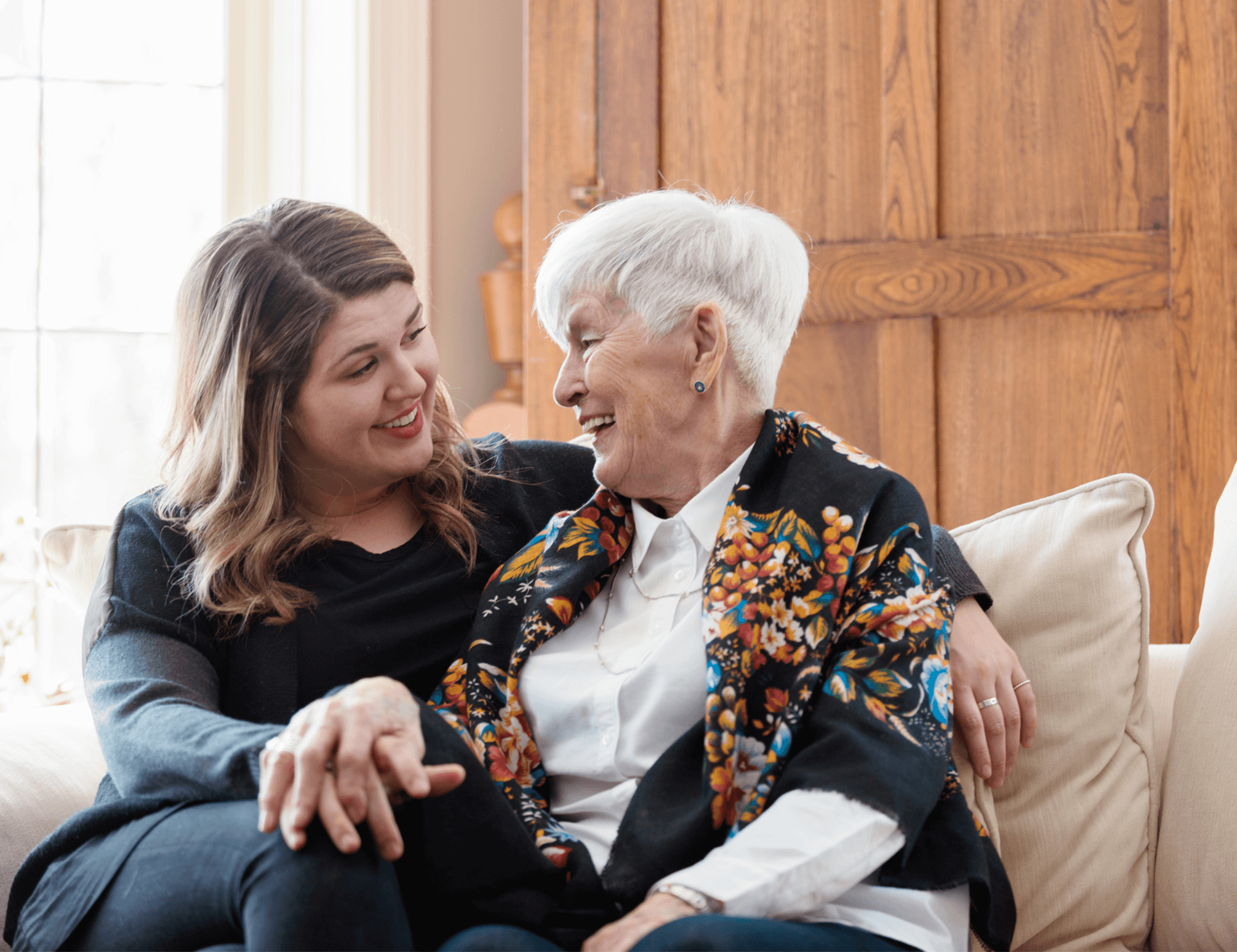 mother and daughter on couch