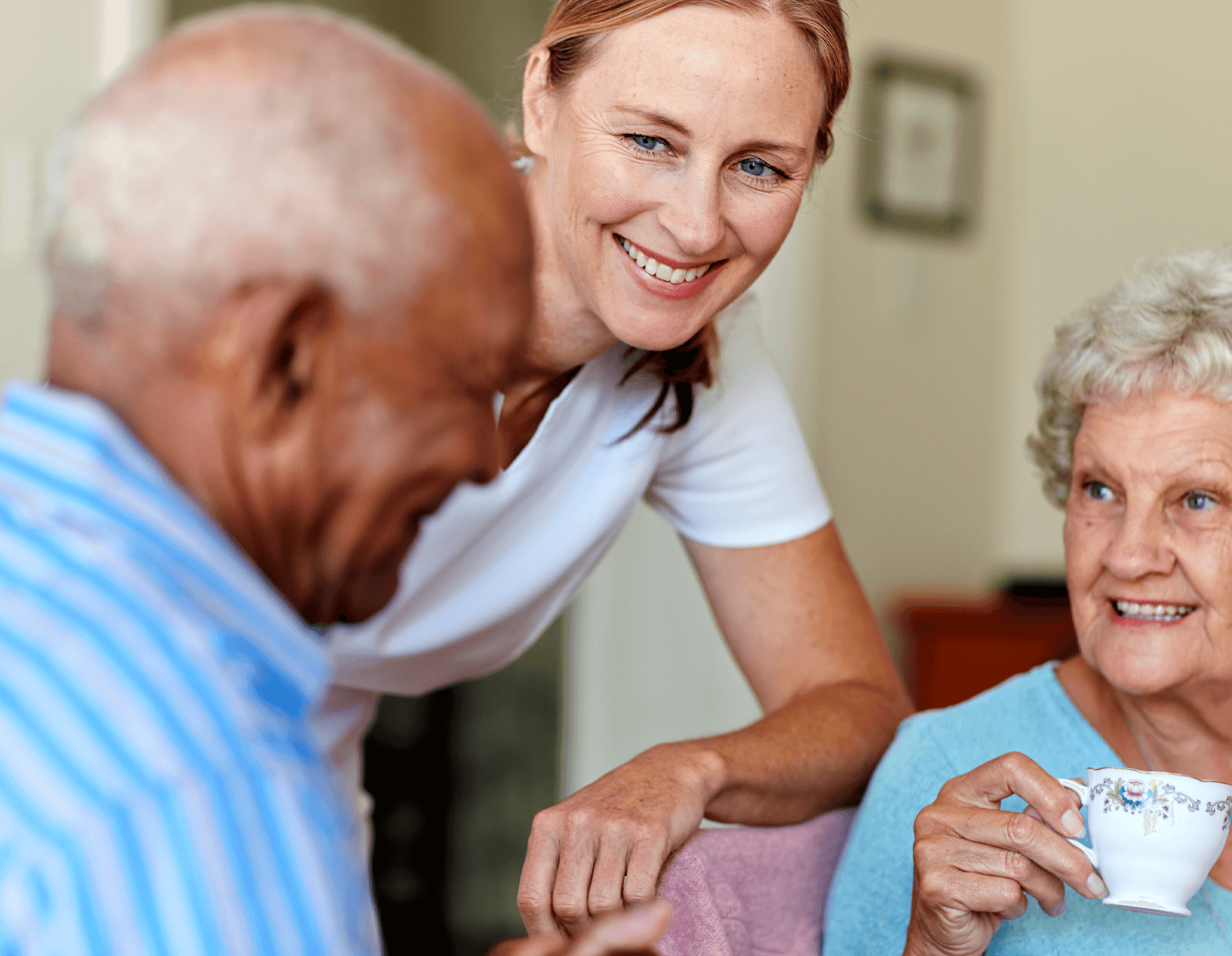 woman talking with couple